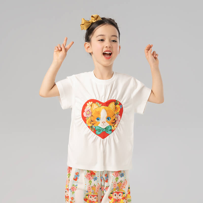 Animal Friends Graphic Heart Symbol Tee-11-color-White Marble -  NianYi, Chinese Traditional Clothing for Kids