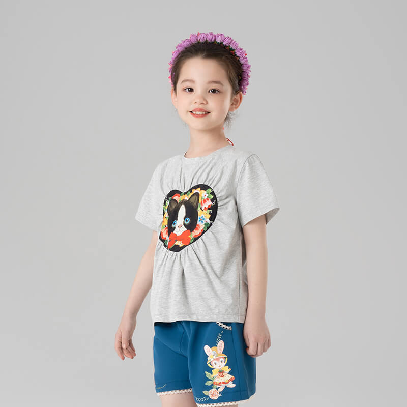 Animal Friends Graphic Heart Symbol Tee-9 -  NianYi, Chinese Traditional Clothing for Kids