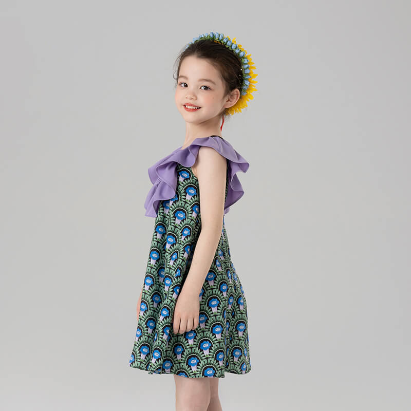 Summer Garden Graphic Flare Colloar Dress-5 -  NianYi, Chinese Traditional Clothing for Kids