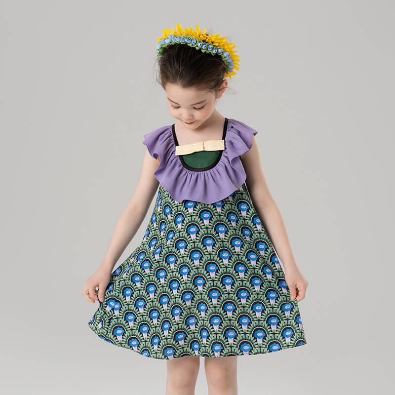 Summer Garden Graphic Flare Colloar Dress-7 -  NianYi, Chinese Traditional Clothing for Kids