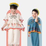 Summer Garden Ruffle Trim Top and Capri Pants Set-2 -  NianYi, Chinese Traditional Clothing for Kids