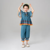 Summer Garden Ruffle Trim Top and Capri Pants Set-8 -  NianYi, Chinese Traditional Clothing for Kids