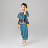 Summer Garden Ruffle Trim Top and Capri Pants Set-9-color-Late Wave Blue -  NianYi, Chinese Traditional Clothing for Kids