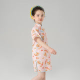 Animal Friends Graphic Mandarin Collar Qipao Dress-3 -  NianYi, Chinese Traditional Clothing for Kids