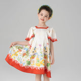 Animal Friends in Bloom Garden Square Neck Puff Sleeve Dress-1 -  NianYi, Chinese Traditional Clothing for Kids