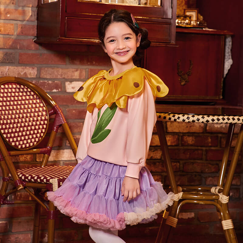 Flower Flap Collar Color Contrast Sweatshirt-3-color-Pale Crimson -  NianYi, Chinese Traditional Clothing for Kids