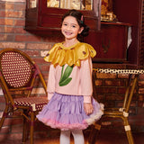 Flower Flap Collar Color Contrast Sweatshirt-4 -  NianYi, Chinese Traditional Clothing for Kids