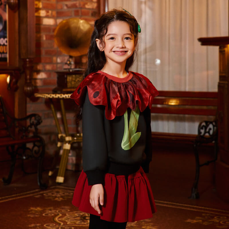 Flower Flap Collar Color Contrast Sweatshirt-8 -  NianYi, Chinese Traditional Clothing for Kids
