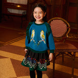 Traditional Chinese Realistic Bird and Flower Graphics Flare Hem Sweatshirt-4 -  NianYi, Chinese Traditional Clothing for Kids