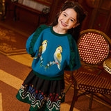 Traditional Chinese Realistic Bird and Flower Graphics Flare Hem Sweatshirt-5 -  NianYi, Chinese Traditional Clothing for Kids