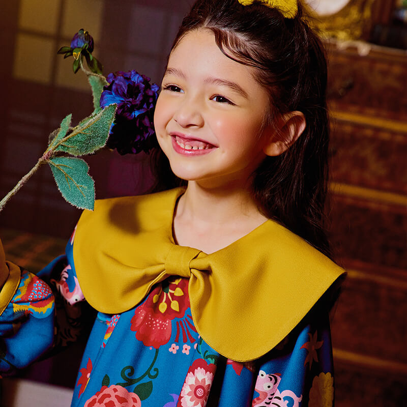 Traditional Chinese Realistic Painting Plants and Animals Graphics Flap Collar Dress-10 -  NianYi, Chinese Traditional Clothing for Kids