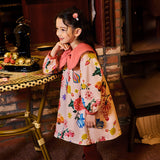 Traditional Chinese Realistic Painting Plants and Animals Graphics Flap Collar Dress-5 -  NianYi, Chinese Traditional Clothing for Kids