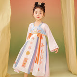 Animal Friends Embroidery Layered Mesh Hanfu Dress with Ribbon-2-color-Pale Ivy Pink -  NianYi, Chinese Traditional Clothing for Kids