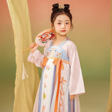 Animal Friends Embroidery Layered Mesh Hanfu Dress with Ribbon-4 -  NianYi, Chinese Traditional Clothing for Kids