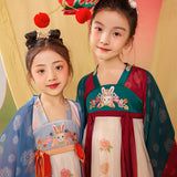Animal Friends Embroidery Layered Mesh Hanfu Dress with Ribbon-5 -  NianYi, Chinese Traditional Clothing for Kids