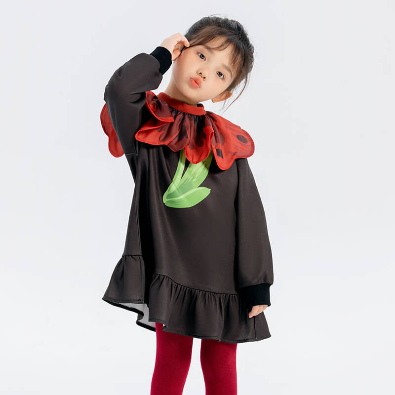 Floral Journey Flower Flap Collar Dress-1 -  NianYi, Chinese Traditional Clothing for Kids