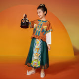 Square U Collar Flower Graphics Pleated Shirt-4 -  NianYi, Chinese Traditional Clothing for Kids