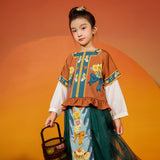Square U Collar Flower Graphics Pleated Shirt-8 -  NianYi, Chinese Traditional Clothing for Kids