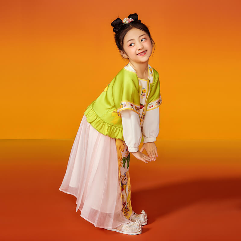 Square U Collar Flower Graphics Pleated Shirt-9 -  NianYi, Chinese Traditional Clothing for Kids