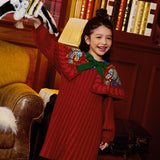 Chinese Zodiac Dragon Dance Flap Collar Knit Dress-1 -  NianYi, Chinese Traditional Clothing for Kids