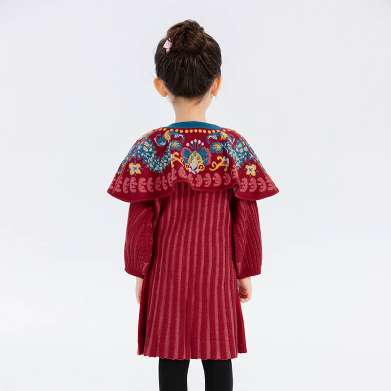 Chinese Zodiac Dragon Dance Flap Collar Knit Dress-5 -  NianYi, Chinese Traditional Clothing for Kids