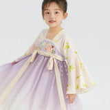 Traditional Chinese Realistic Bird and Flower Painting Embroidery Pleated Hanfu Dress-10 -  NianYi, Chinese Traditional Clothing for Kids