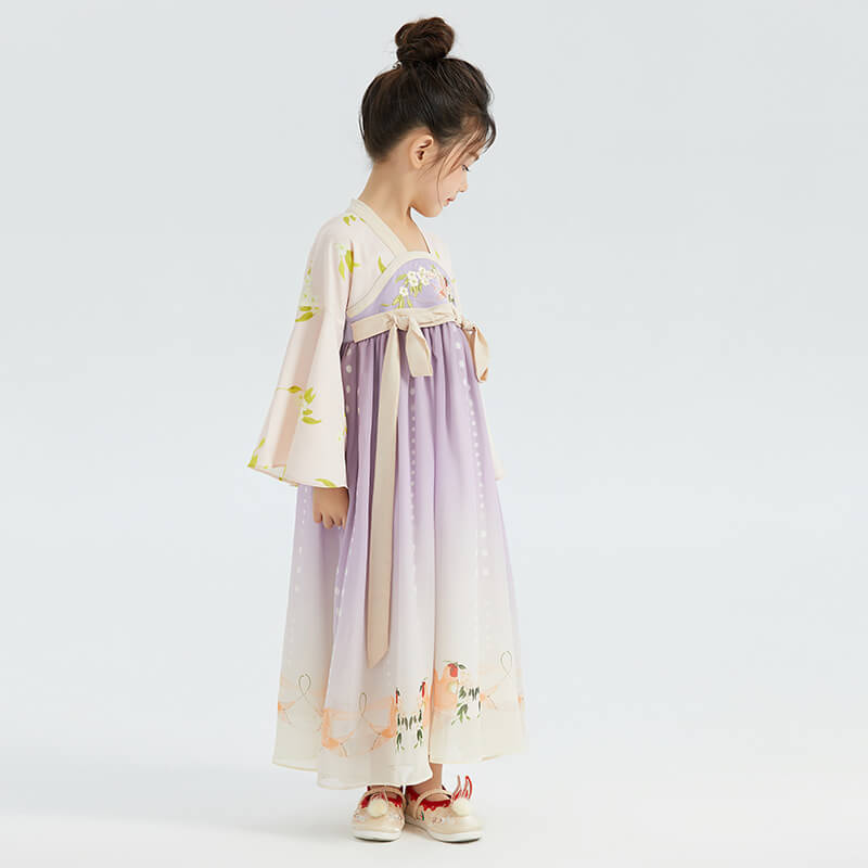Traditional Chinese Realistic Bird and Flower Painting Embroidery Pleated Hanfu Dress-11 -  NianYi, Chinese Traditional Clothing for Kids