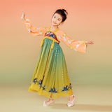 Traditional Chinese Realistic Bird and Flower Painting Embroidery Pleated Hanfu Dress-2-color-Briar Orange -  NianYi, Chinese Traditional Clothing for Kids