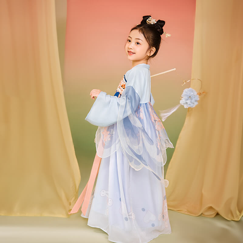 Longlast Joy Embroidery Flare Sleeves Layered Mesh Handu Dress-3 -  NianYi, Chinese Traditional Clothing for Kids