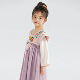 Longlast Joy Flower Embroidery Color Contrast Statement Collar Hanfu Dress-11 -  NianYi, Chinese Traditional Clothing for Kids