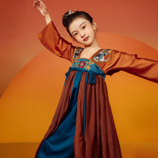 Longlast Joy Flower Embroidery Color Contrast Statement Collar Hanfu Dress-1 -  NianYi, Chinese Traditional Clothing for Kids