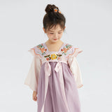 Longlast Joy Flower Embroidery Color Contrast Statement Collar Hanfu Dress-9 -  NianYi, Chinese Traditional Clothing for Kids