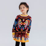 Joyful Dragon Dancing in Cloud Color Contrast Skirt-9 -  NianYi, Chinese Traditional Clothing for Kids