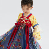 Bird and Flower Realistic Painting Graphics Layered Mesh Hanfu Dress-12 -  NianYi, Chinese Traditional Clothing for Kids