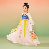 Bird and Flower Realistic Painting Graphics Layered Mesh Hanfu Dress-1 -  NianYi, Chinese Traditional Clothing for Kids