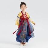 Bird and Flower Realistic Painting Graphics Layered Mesh Hanfu Dress-2 -  NianYi, Chinese Traditional Clothing for Kids