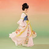 Bird and Flower Realistic Painting Graphics Layered Mesh Hanfu Dress-6 -  NianYi, Chinese Traditional Clothing for Kids