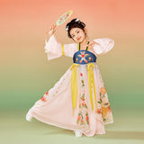 Bird and Flower Realistic Painting Graphics Layered Mesh Hanfu Dress-7-color-Pale Crimson -  NianYi, Chinese Traditional Clothing for Kids