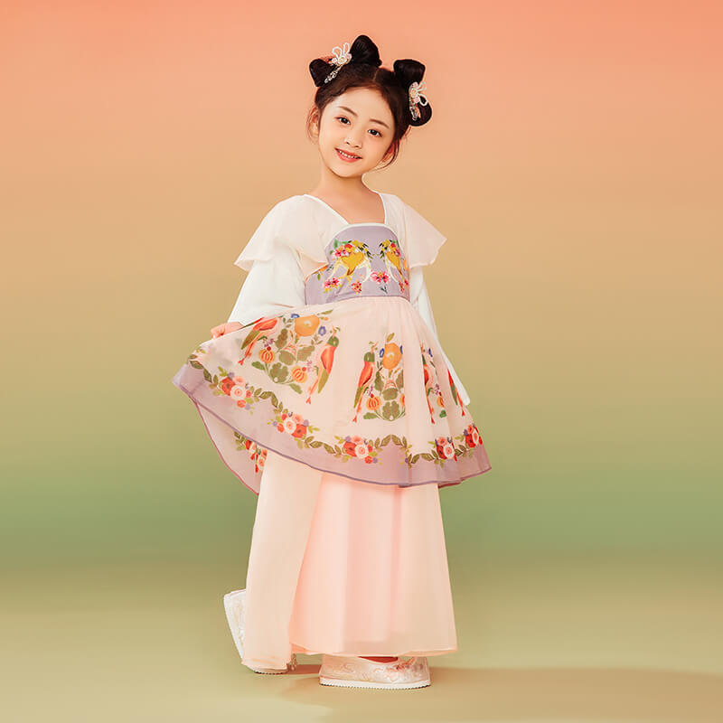 Mesh Sleeves Layered Hanfu Dress-1 -  NianYi, Chinese Traditional Clothing for Kids