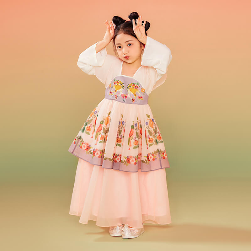 Mesh Sleeves Layered Hanfu Dress-2 -  NianYi, Chinese Traditional Clothing for Kids