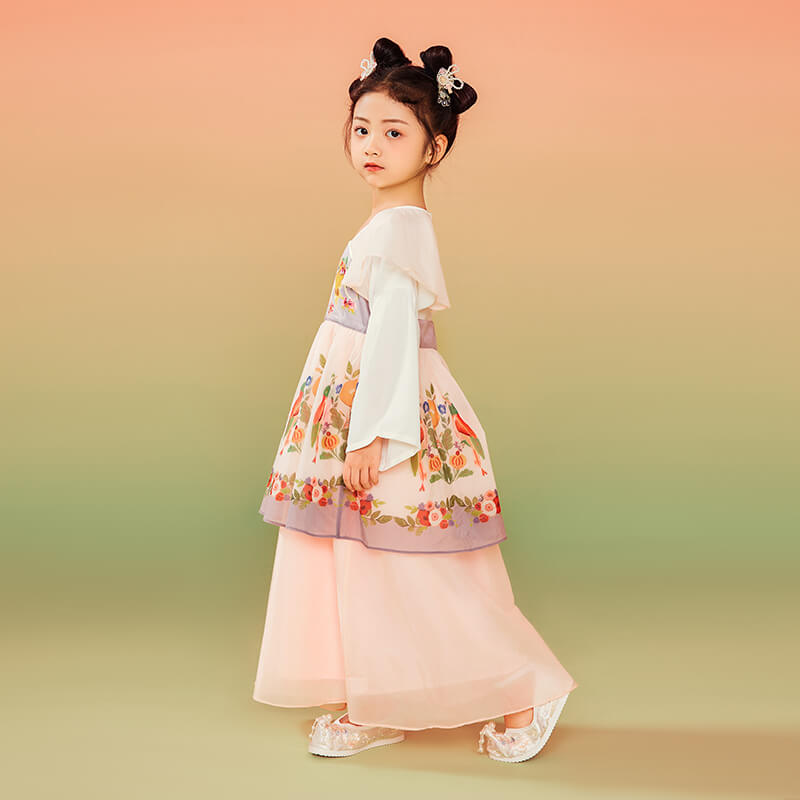 Mesh Sleeves Layered Hanfu Dress-3 -  NianYi, Chinese Traditional Clothing for Kids