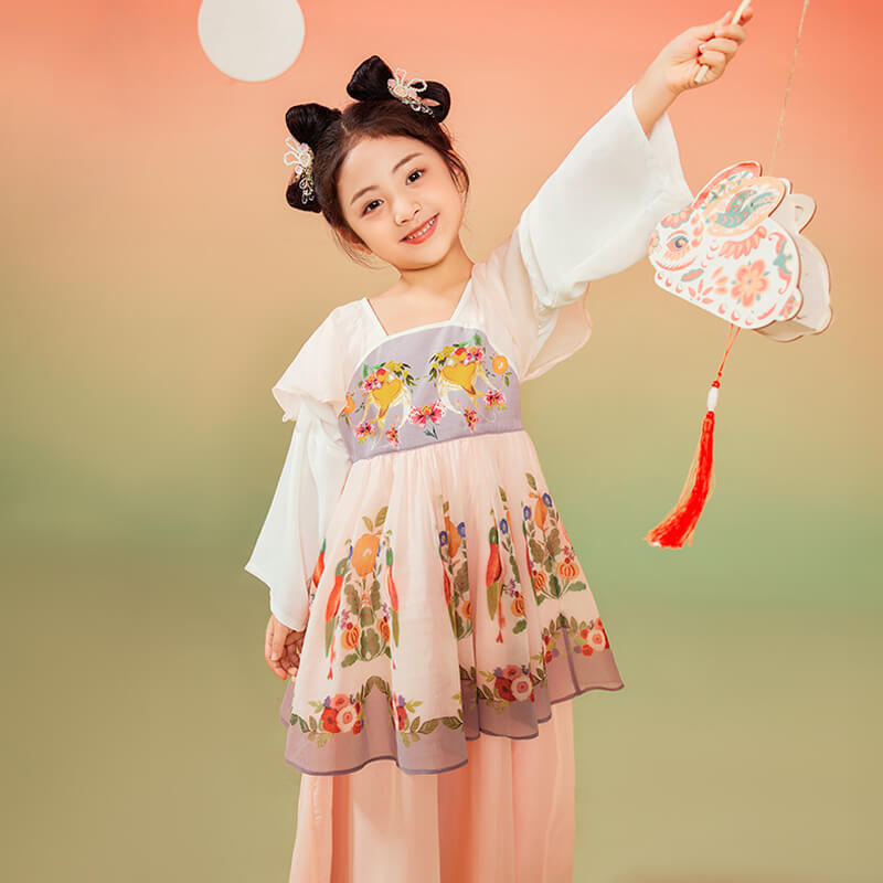 Mesh Sleeves Layered Hanfu Dress-4 -  NianYi, Chinese Traditional Clothing for Kids