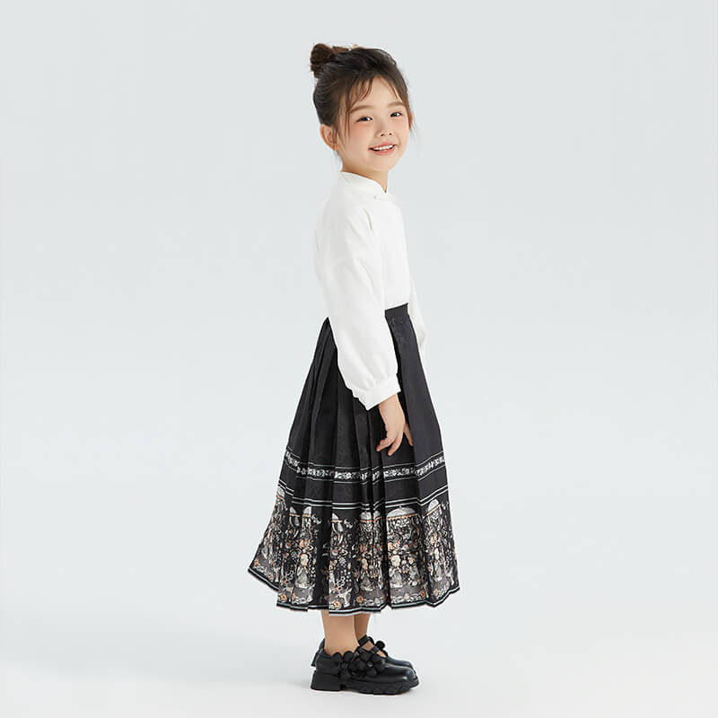 Longlast Joy Chinese Painting Graphics Mamian Pleated Dress-11 -  NianYi, Chinese Traditional Clothing for Kids