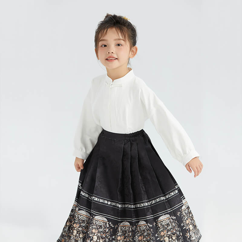 Longlast Joy Chinese Painting Graphics Mamian Pleated Dress-13 -  NianYi, Chinese Traditional Clothing for Kids
