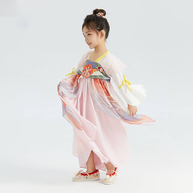 Flare Sleeves Mesh Layered Hanfu Dress-12 -  NianYi, Chinese Traditional Clothing for Kids