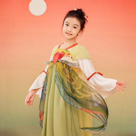Flare Sleeves Mesh Layered Hanfu Dress-1 -  NianYi, Chinese Traditional Clothing for Kids