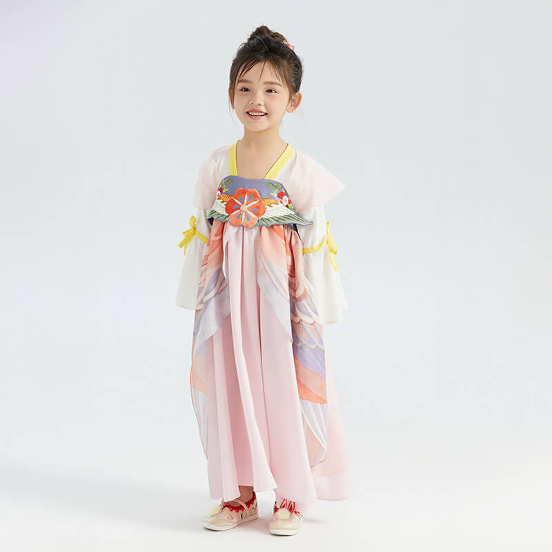 Flare Sleeves Mesh Layered Hanfu Dress for Kids