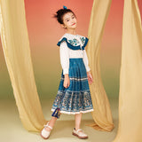 Ruffle Trim Flower Embroidery Flap Collar Blouse-4 -  NianYi, Chinese Traditional Clothing for Kids