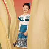 Ruffle Trim Flower Embroidery Flap Collar Blouse-5 -  NianYi, Chinese Traditional Clothing for Kids