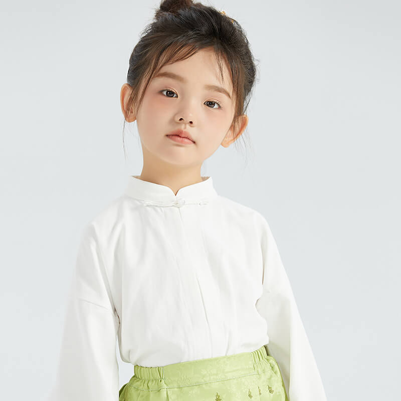 Chinese Button Knot Mandarin Collar Lantern Sleeves Shirt-1 -  NianYi, Chinese Traditional Clothing for Kids